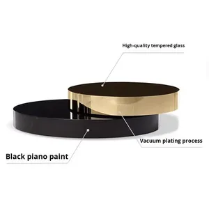 Tavolino da Caffè Rotante Estensibile Stile Italiano di Lusso Leggero con Piano in Vetro e Struttura in <span class=keywords><strong>Acciaio</strong></span> <span class=keywords><strong>Inox</strong></span> Design Moderno e Semplice Arredamento per la Casa - Product Image 4