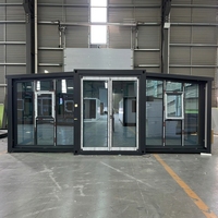 Maison conteneur préfabriquée extensible 20ft 40ft avec mur en verre, usine chinoise de maisons conteneurs préfabriquées