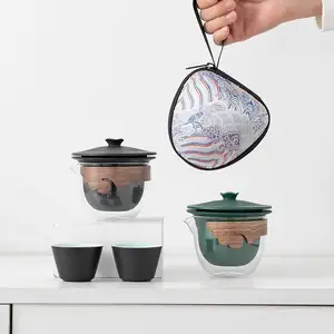 Set da tè da viaggio cinese Kung Fu una pentola con due tazze vendita calda ceramica personalizzata