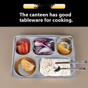 Indonesia thép không gỉ hình chữ nhật tấm ăn tối với 5 ngăn Hộp Ăn Trưa chia khay cho nhà hàng sử dụng PP kim loại có nắp đậy - Product Image 3