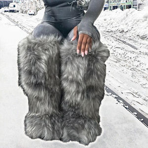 Bottes d'hiver pour femmes 2025, à talon plat, en fourrure synthétique de renard, chaudes et confortables, chaussures de créateur - Product Image 3