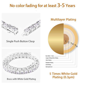 Cadena de tenis de 3MM, 4MM, 5MM, joyería de diamantes <span class=keywords><strong>CZ</strong></span> Iced Out Round Zirconia, collar de pulsera de Latón chapado en oro blanco de 14K para hombres y mujeres - Product Image 6