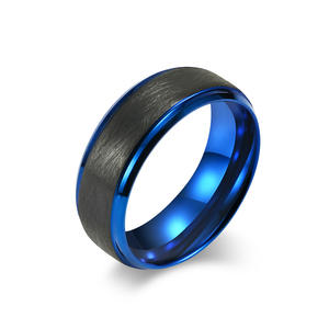 Men's Two-Tone Tungsten <b>Ring</b> Black And Blue Matte Brushed Finish Gift Jewelry - Product Image 1