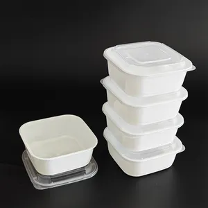 Caixa de refeições para embalagem de alimentos, recipiente plástico branco preto quadrado com tampa alta, utensílios de mesa descartáveis para levar almoço, recipiente de 34 onças