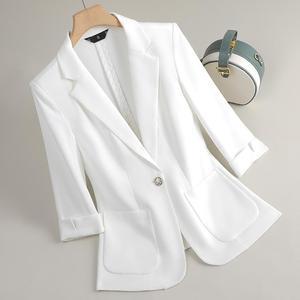 Blazer professionnel taille haute pour femme, blanc, à manches courtes, nouvelle collection, style élégant et féminin, idéal pour le bureau - Product Image 5
