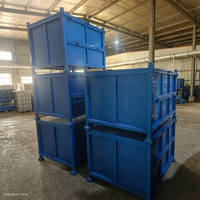 Conteneur à palettes métalliques pliable à parois rabattables, thermolaqué, robuste, empilable pour la manutention en vrac en entrepôt industriel