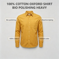 Chemise Oxford pour homme 100% coton, moderne, avec logo personnalisé, boutonnée, finition bio-polissée, robuste et épaisse.