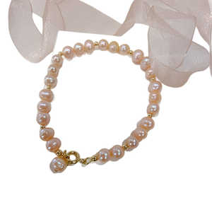 Lanyun Original Women's Natural Freshwater Pearl <b>Bracelet</b> Pink 5-6mm 17cm Long Copper-Plated <b>14k</b> <b>Gold</b> 30g New Arrival - Product Image 2