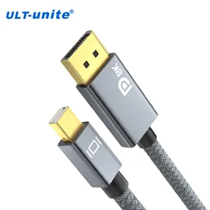 ULT-United 2m Port layar Mini kepang abu-abu untuk menampilkan kabel Port 8K 60Hz 4k 144Hz kabel DP Mini ke DP