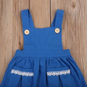 Robe en jean <span class=keywords><strong>crochet</strong></span>ée pour bébés filles, avec bretelles, boutons, jupe plissée et poches, idéale pour l'été - Product Image 3
