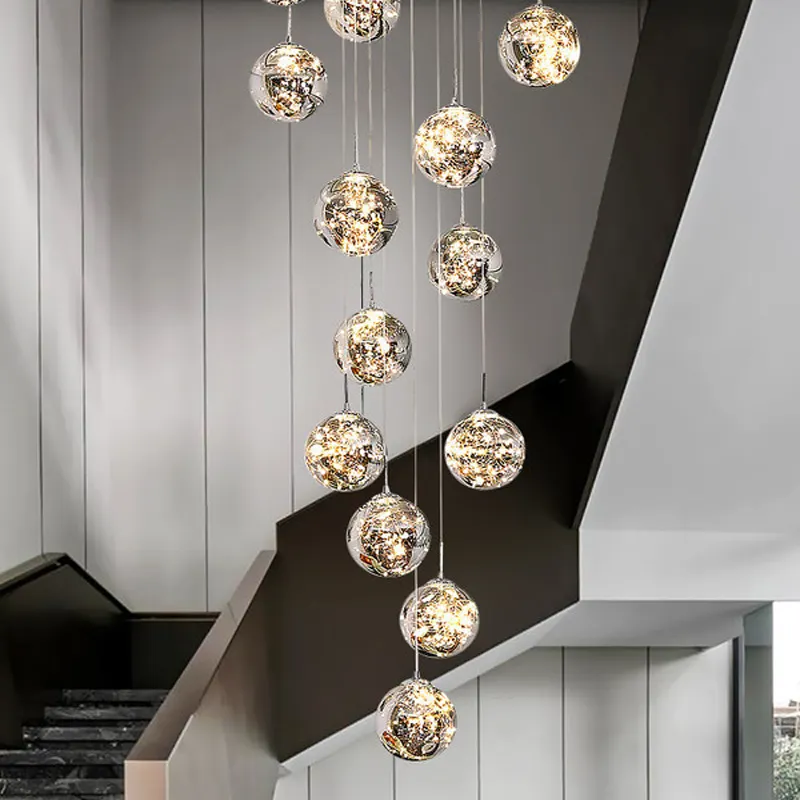 2023 Gypsophila Apartment Living Room Hanging Glass Ball Pendant Light Villa Decoration Led Stair Chandelier