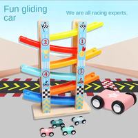 Train en bois à 7 couches, jouet glisseur de voiture, moteur Skill du développement des enfants en bas âge, rampe de course, 4 Mini faire maquettes