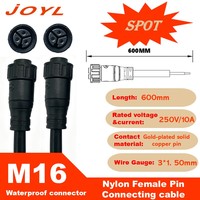 Connecteur de câble d'alimentation étanche en nylon JOYL IP67 M16, 3 broches femelles aviation 3x1,5mm 250V 10A 0,6M, borne de moteur 3 phases