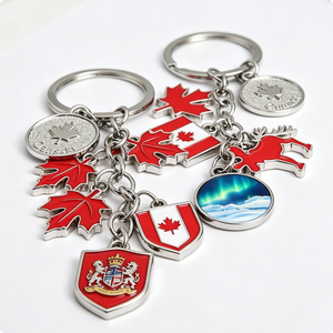 Porte-clés léger en alliage de zinc, motif feuille d'érable canadienne, imprimé UV, style vintage, avec breloque drapeau, élan et aurore, cadeau souvenir - Product Image 5