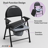 Chaise de toilette portable pliable avec dossier, poignée de transport, accoudoirs et seau amovible – Facile à déplacer, idéale pour la maison ou les maisons de retraite