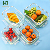 Ensemble de contenants de stockage alimentaire en gros, boîte à lunch rectangulaire en verre borosilicate pour la préparation des repas