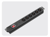 Bloc d'alimentation PDU 1,5U 6 voies Norme allemande Schuko Unité de distribution d'alimentation Interrupteur marche/arrêt et protection contre les surtensions à 3 lumières Noir 16A
