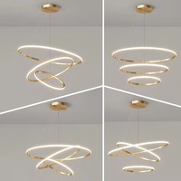 Lustre suspendu créatif en forme de cercle rond en fer blanc, noir et or, lampe de plafond moderne en acrylique, anneau lumineux LED