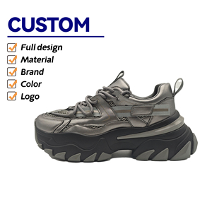 Biểu Tượng Tùy Chỉnh Nam Giản Dị Nền Tảng Sneakers 2023 Xu Hướng Thời Trang Da + Lưới Ren Người Đàn Ông Chunky Sneakers - Product Image 1