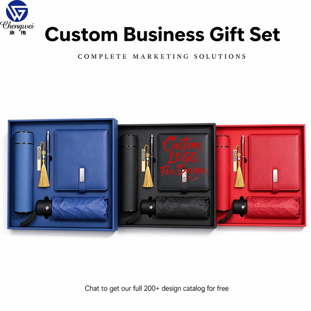 Custom Business Gift Set A5 PU Notebook Thermal Mug Folding Umbrella Metal Ballpoint Pen UV Logo Print OEM ODM