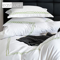 East West Star Hotel Qualité 100% Coton Housse de Couette Ensembles de Literie Style Populaire Broderie Ligne Verte Hôtel Percale Drap de Lit