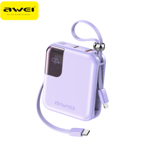 AWEI Power Bank Tudo-em-Um 20000mAh com Saída Tripla, Tela LCD, Carregamento Rápido de 25W e Cabos Integrados - Product Image 6