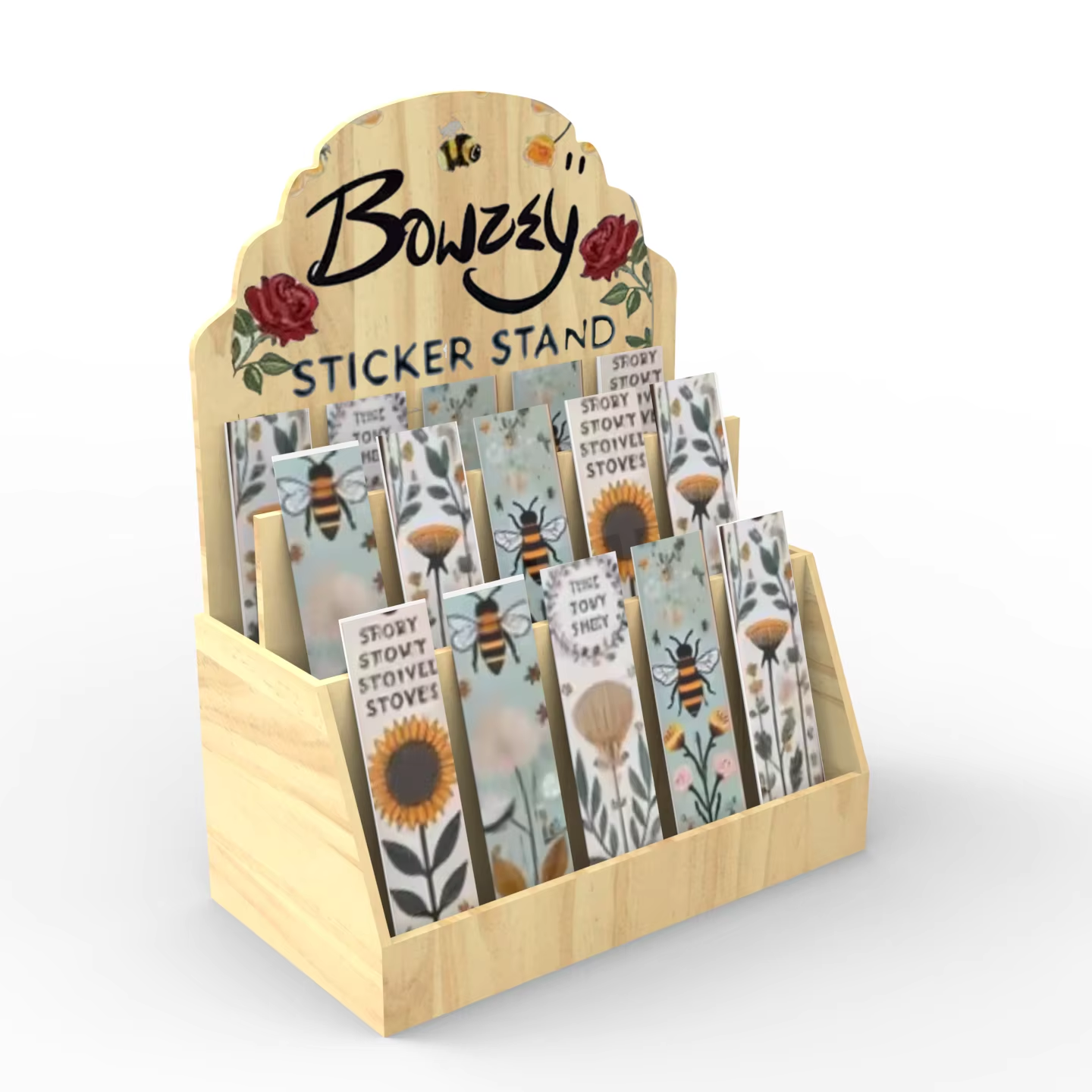 Apache Customized Souvenir Badge Wooden Sticker Display Stand Post Card Book Display Racks for Retail Book Shop Wholesale