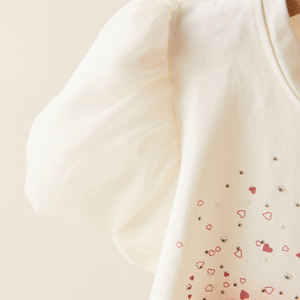 Ensemble deux pièces pour filles, t-shirt à manches bouffantes à imprimé cœur et <span class=keywords><strong>jupe</strong></span> plissée, tenue décontractée d'été pour enfants, vêtements pour enfants - Product Image 4