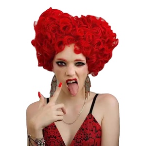 Peluca Sintética de Fibra Resistente al Calor Queen Hearts para Modificación de Rostro, Estilo Alice en el País de las Maravillas, COS Anime, Tocado Completo para Halloween - Product Image 1