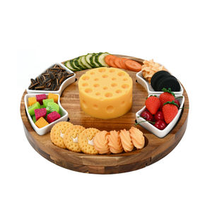 Avec bols en céramique, épandeurs de couteaux, ardoises, planche à fromage ronde en bois d'acacia <span class=keywords><strong>craie</strong></span> et ensemble de couteaux Planche à fromage avec logo personnalisé - Product Image 2