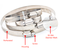 Collier de serrage en acier inoxydable 304 à vis sans fin réglable pour système CVC, surface polie, 8-700 mm (pouces et métrique)