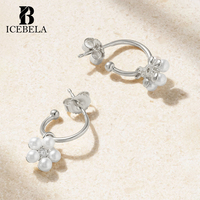 Sparkle Dainty Designer de luxe en argent Sterling 925 incrusté de Zircon perle fleur crochet en forme de boucles d'oreilles bijoux fins pour les femmes