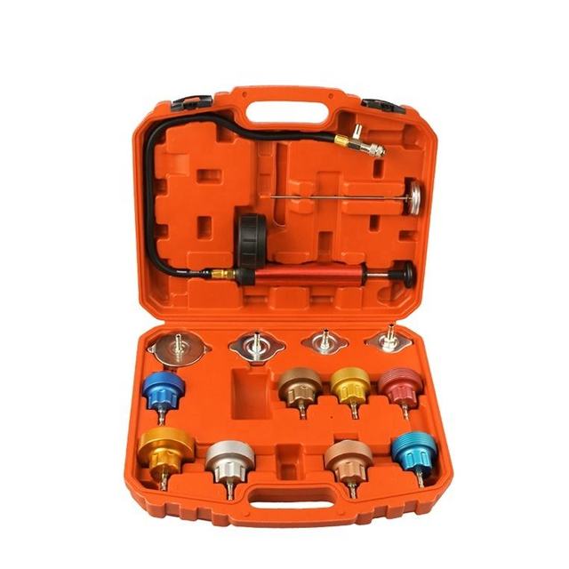 14pcs Automotive Cooling System Vacuum Type Pressure Leak Tester Radiator Pump Gauge Tool Kit with Hard for Red