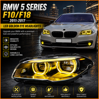 Pour BMW Série 5 F10 F11 F18 2011-2017, mise à niveau des phares LED, yeux d'ange bicolores dorés, phares de projecteur fumés noirs