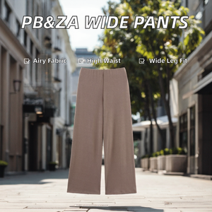 PB&ZA Women 2025 <b>Summer</b> Chic Fashion Straight Elastic Waist Anti-Wrinkle Vintage High Waist Full Length 100% Polyester <b>Pants</b> - Product Image 2