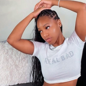 2022ins kaus lengan pendek wanita, baju Pullover baru musim panas seksi leher bulat huruf - Product Image 2