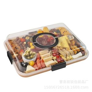 Bandeja de servir de madera Kai Rui con tapa transparente, asa portátil, multifuncional para uso en el hogar y al aire libre. - Product Image 3