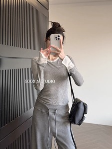 เสื้อยืดทรงสลิมฟิตสำหรับผู้หญิงสไตล์ qin <span class=keywords><strong>LAN</strong></span> เสื้อยืดแขนยาวมีตัวอักษรเทียมสองชิ้นแบบใหม่สำหรับฤดูใบไม้ผลิฤดูใบไม้ร่วง - Product Image 6