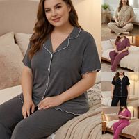Nouvel ensemble de pyjama deux pièces pour femme, modèle 2026, grande taille, manches courtes, boutonné, avec bordure festonnée, vêtements d'intérieur, du XL au 4XL