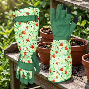 Extended Arm Gardening <b>Gloves</b> Leather Palm <b>Latex</b> Coated Scratch-Resistant Long Sleeves for Heavy Duty Use - Product Image 3