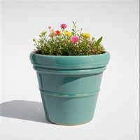 Pot bunga plastik persegi hijau biru berkilau Premium dengan desain cincin penanam dekoratif elegan untuk RUMAH & Taman