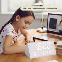 Horloge numérique électronique en bois moderne avec alarme LED, double USB, fonction snooze, affichage de la température et du calendrier, pour bureau/chambre