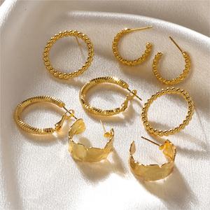 Conjunto de joyería de moda Pendientes mixtos al por mayor Aros 18K chapado en oro Flor de moda Fiesta de latón - Product Image 3