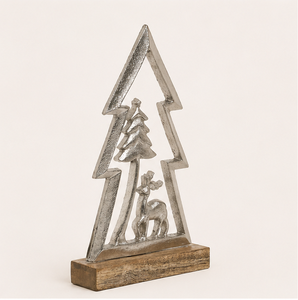 Wholesale Minimalist Black Metal <b>Christmas</b> <b>Tree</b> Sculpture With Mango Wood <b>Base</b> Modern Tabletop Holiday Decoration <b>For</b> Living - Product Image 3