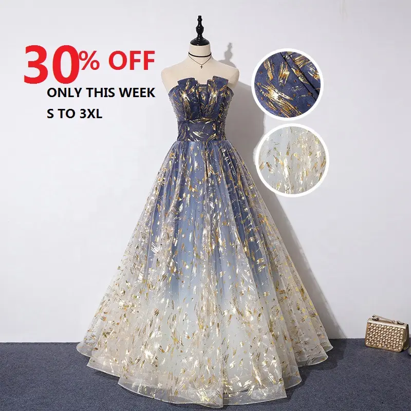 Popular Women Sexy Sequined Plus Size Prom Dress Strapless Quinceanera Party Gown Gradient Color Evening Dress