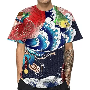 Summer T-Shirt for Men Europe the United States Street Hip-Hop Series Short-Sleeved Tops with Digital Printing on Knitted Fabric