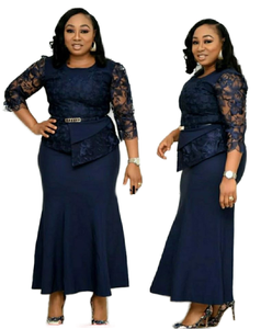 <span class=keywords><strong>Robe</strong></span> maxi en dentelle patchwork grande taille pour femmes africaines, élégante tenue d'automne - Product Image 4