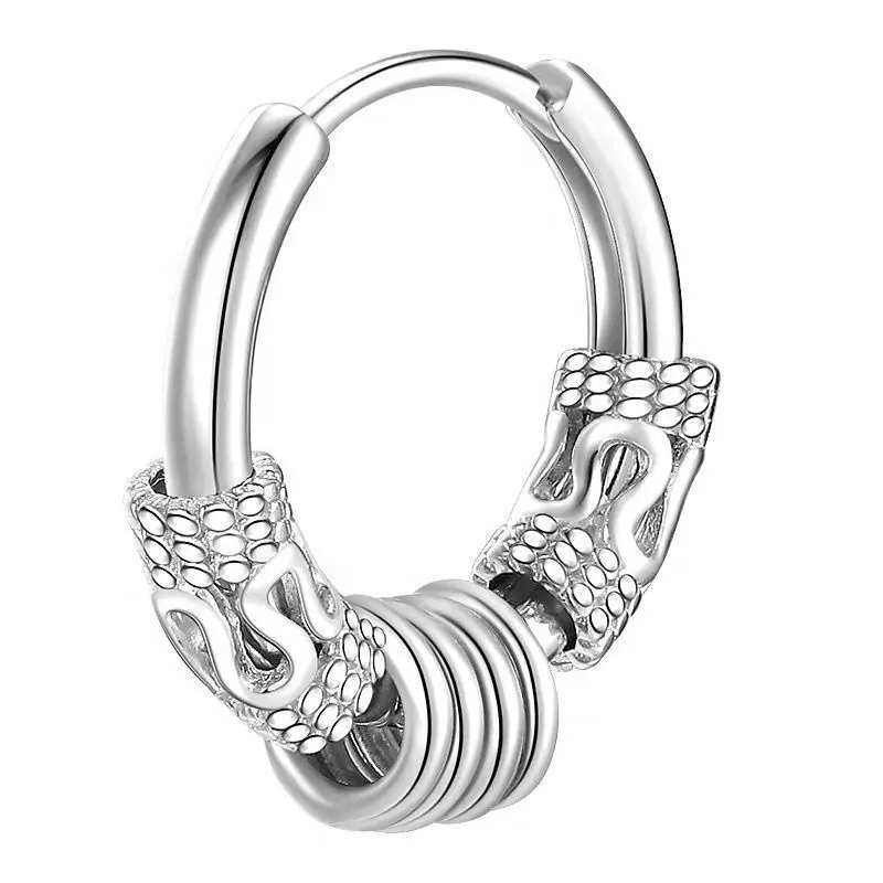 Hip Hop Styles Stainless Steel Beads Circle Cone Dragon Pattern Vintage Huggie Earring Jewelry
