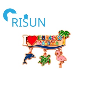 Imán, Broche, Pin o Insignia de Recuerdo Personalizado al por Mayor con Diseño de Bandera de Willemstad Curacao, Playa, Mapa de Isla del Caribe y Flamenco - Product Image 5
