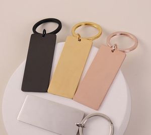 Rectangle Silver Rose Gold Black Keyring <b>Custom</b> Blanks Engrave Logo Strip Bar DIY Stainless Steel Metal Mirror Polished Keychain - Product Image 3